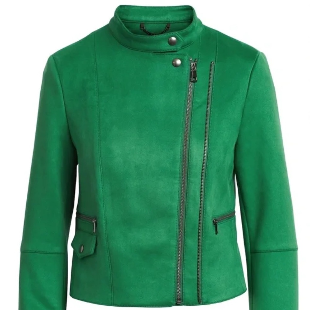 BANANA REPUBLIC Vegan Faux Suede Moto Biker Jacket Bright Green